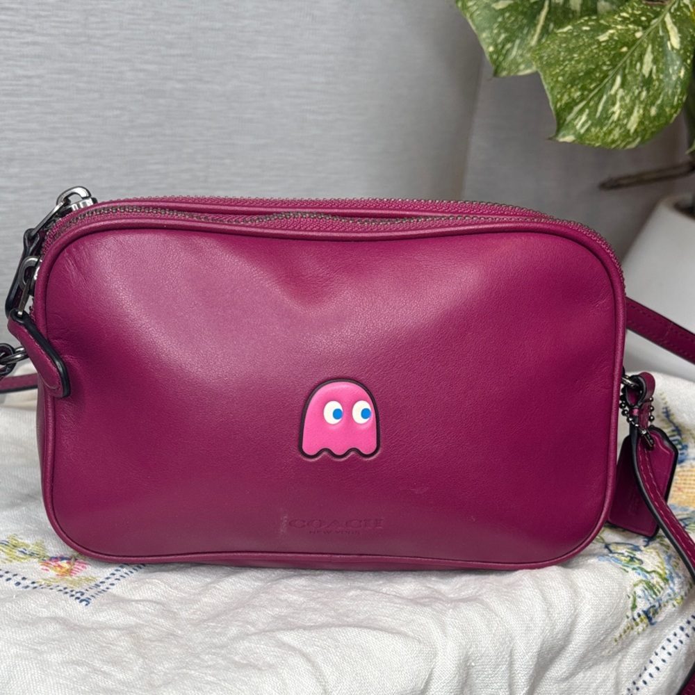 limited edition pink leather Coach Pac-Man crossbody bag purse